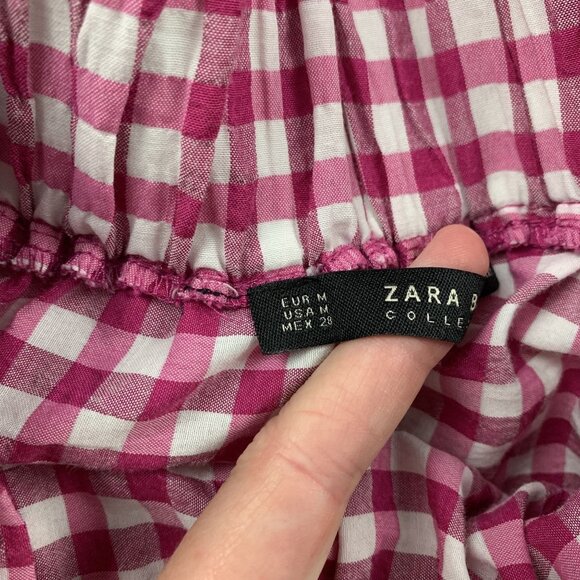 Zara Pink Gingham Checkered A-Line Skirt M - Picture 5 of 7